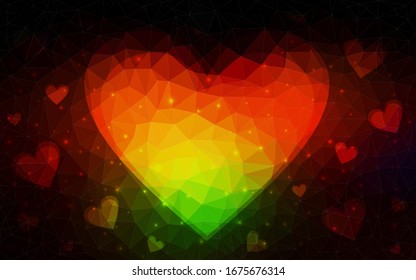 Dark Green, Red vector  backdrop with sweet hearts. Hearts on blurred abstract background with colorful gradient. Pattern for valentine's ad, booklets.