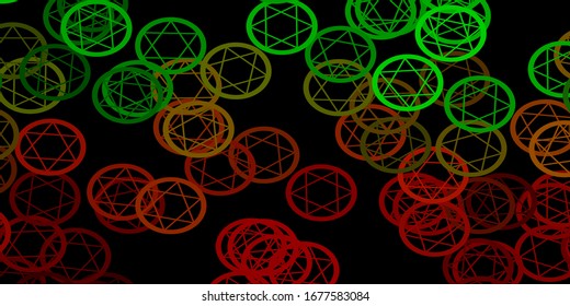 Dark Green, Red vector backdrop with mystery symbols. Illustration with magical signs of spiritual power. Best design halloween events.