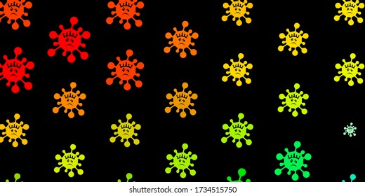 Dark green, red vector backdrop with virus symbols. Smart illustration with covid signs in decorative style. Wallpaper for health protection.