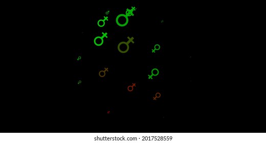 Dark Green, Red vector backdrop with woman's power symbols. Illustration with signs of women's strength and power. Background for International Women’s Day.