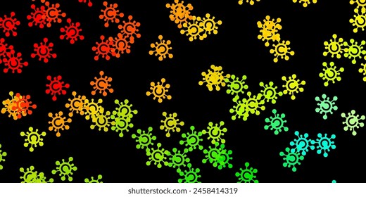 Dark green, red vector backdrop with virus symbols. Smart illustration with covid signs in decorative style. Simple drawing against danger fever.