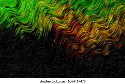 Dark Green, Red vector background with bent ribbons. Shining illustration, which consist of blurred lines, circles. Textured wave pattern for backgrounds.