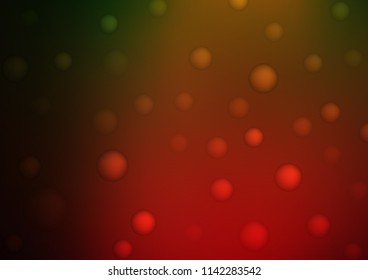 Dark Green, Red vector background with dots. Blurred decorative design in abstract style with bubbles. The pattern can be used for ads, leaflets of liquid.