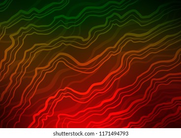 Dark Green, Red vector background with abstract lines. Blurred geometric sample with gradient bubbles.  A new texture for your  ad, booklets, leaflets.