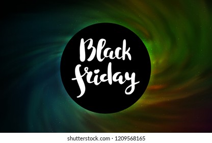 Dark Green, Red vector background with a black hole, sky. Illustration with colorful milky way stars and a black hole. Backdrop for ads, leaflets of Black Friday.