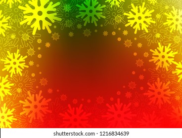 Dark Green, Red vector background with xmas snowflakes. Shining colored illustration with snow in christmas style. New year design for your ad, poster, banner.
