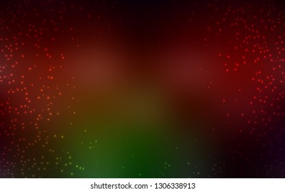 Dark Green, Red vector background with astronomical stars. Glitter abstract illustration with colorful cosmic stars. Smart design for your business advert.