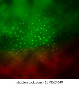 Dark Green, Red vector background with small and big stars. Colorful illustration in abstract style with gradient stars. Theme for cell phones.