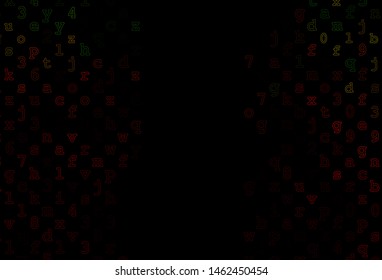 Dark Green, Red vector background with signs of alphabet. Blurred design in simple style with signs of alphabet. The pattern can be used for ad, booklets, leaflets of education.