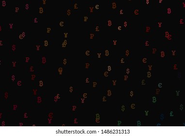 Dark Green, Red vector background with signs of currency. Shining colored illustration with currency signs. Pattern for trader ads, booklets, leaflets.