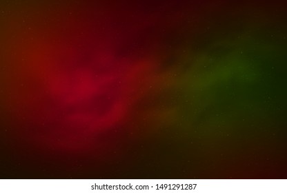 Dark Green, Red vector background with astronomical stars. Shining colored illustration with bright astronomical stars. Template for cosmic backgrounds.