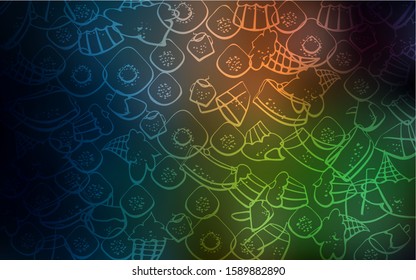 Dark Green, Red vector background with tasty sweets. Illustration with set of sweet food in doodle style. Pattern for ad, booklets, leaflets of restaurants.