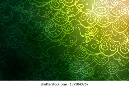 Dark Green, Red vector background with tasty food. Blurred decorative design of snacks in doodle style. Pattern for ad, booklets, leaflets of restaurants.