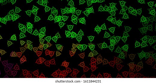 Dark Green, Red vector background with occult symbols. Abstract illustration with gothic gradient shapes. Best design halloween events.