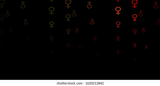 Dark Green, Red vector background with woman symbols. Colorful illustration with gradient feminism shapes. Background for International Women’s Day.