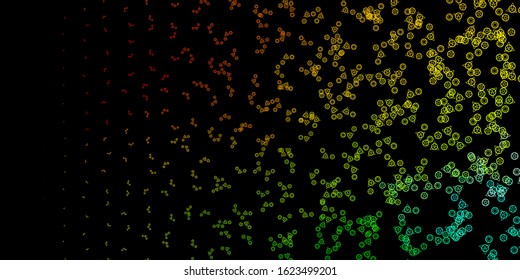 Dark Green, Red vector background with occult symbols. Colorful vintage illustration with gradient alchemy shapes. Simple base for your occult design.