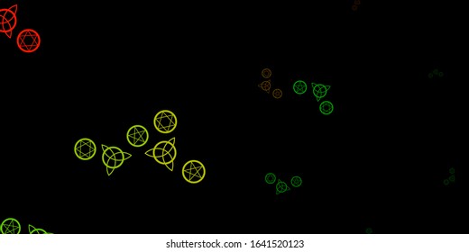 Dark Green, Red vector background with occult symbols. Retro design in abstract style with witchcraft forms. Simple base for your occult design.