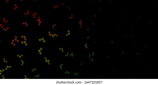 Dark Green, Red vector background with occult symbols. Colorful mystic symbols with a gradient in ancient style. Simple design for occult depiction.