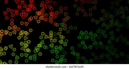 Dark Green, Red vector background with occult symbols. Retro design in abstract style with witchcraft forms. Best design halloween events.