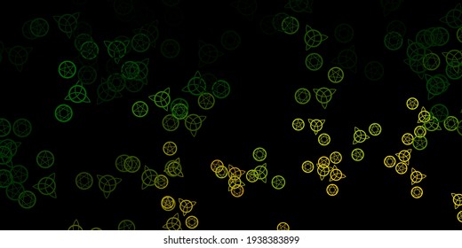 Dark Green, Red vector background with occult symbols. Abstract illustration with gothic gradient shapes. Design for magic, spiritual events.
