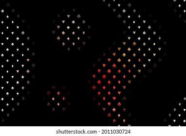 Dark green, red vector background with cards signs. Blurred decorative design of hearts, spades, clubs, diamonds. Design for ad, poster, banner of gambling websites.