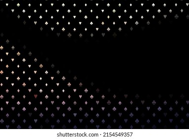 Dark green, red vector background with cards signs. Blurred decorative design of hearts, spades, clubs, diamonds. Pattern for ads of parties, events in Vegas.