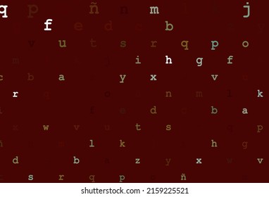 Dark green, red vector background with signs of alphabet. Colored alphabet signs with gradient on white background. The pattern can be used as ads, poster, banner for books.