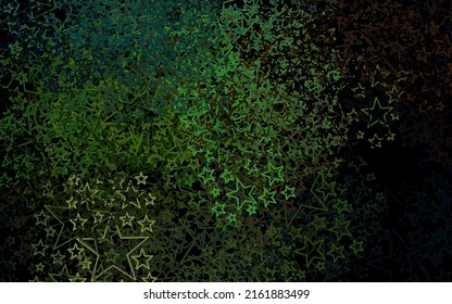 Verde oscuro, fondo vectorial rojo con estrellas de colores. Ilustración abstracta geométrica moderna con estrellas. Patrón para anuncios futuristas, folletos.