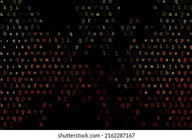 Dark green, red vector background with signs of alphabet. Colored alphabet signs with gradient on white background. Template can be used as a background for ads of typography.