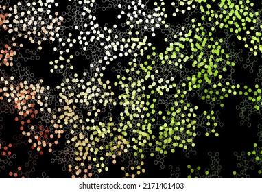 Dunkelgrüner, roter Vektorhintergrund mit Formen künstlicher Intelligenz. Farbige AI-Struktur mit Farbverlauf-Linien und Punkten. Muster für Poster, Banner der Technik.