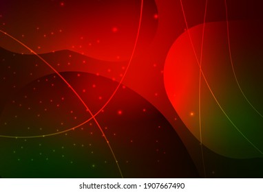 Verde oscuro, vector rojo Hermosa ilustración colorida con círculos, líneas. Diseño decorativo borroso en estilo abstracto con burbujas. Base de los folletos