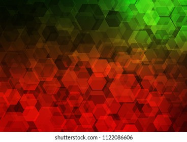 Dark Green, Red vector blurry hexagon template. An elegant bright illustration with gradient. The template can be used as a background for cell phones.