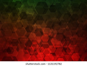 Dark Green, Red vector blurry hexagon background. Shining illustration, which consist of hexagons. A completely new design for your business.
