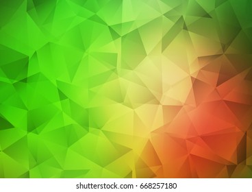 Dark Green, Red vector blurry triangle pattern. Triangular geometric sample with gradient.  Brand-new design for your business.