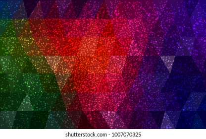 Dark Green, Red vector christmas polygon background. Low poly Illustration consisting of triangles with snowflakes. Texture background of New Year celebration.