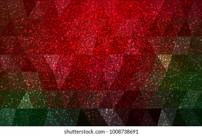 Dark Green, Red vector christmas postcard low polygon background. Illustration consisting of triangles. Abstract triangular polygonal origami or crystal design of New Year celebration.