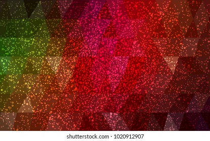 Dark Green, Red vector christmas postcard low polygon background. Illustration consisting of triangles. Abstract triangular polygonal origami or crystal design of New Year celebration.
