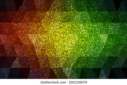 Dark Green, Red vector christmas polygon background. Low poly Illustration consisting of triangles with snowflakes. Texture background of New Year celebration.