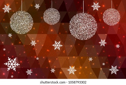Dark Green Red vector christmas polygon background. Low poly Illustration consisting of triangles with snowflakes. Texture, seamless background of New Year celebration.