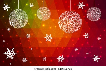 Dark Green Red vector christmas polygon background. Low poly Illustration consisting of triangles with snowflakes. Texture, seamless background of New Year celebration.