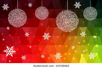 Dark Green Red vector christmas polygon background. Low poly Illustration consisting of triangles with snowflakes. Texture, seamless background of New Year celebration.