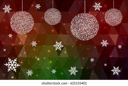 Dark Green Red vector christmas postcard low polygon background. Illustration consisting of triangles. Abstract triangular polygonal origami or crystal design of New Year celebration.