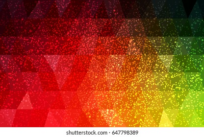 Dark Green, Red vector christmas polygon background. Low poly Illustration consisting of triangles with snowflakes. Texture background of New Year celebration.