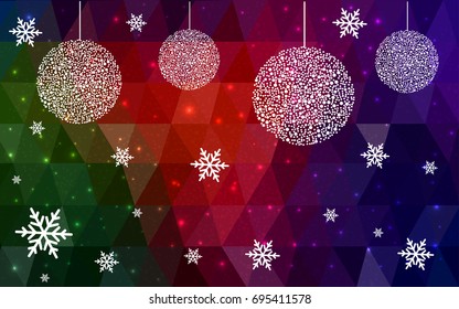 Dark Green Red vector christmas polygon background. Low poly Illustration consisting of triangles with snowflakes. Texture, seamless background of New Year celebration.
