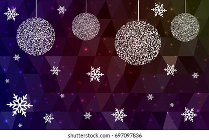 Dark Green Red vector christmas polygon background. Low poly Illustration consisting of triangles with snowflakes. Texture, seamless background of New Year celebration.