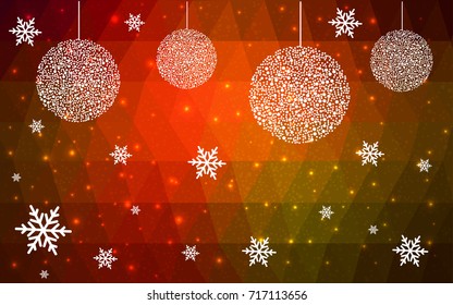 Dark Green Red vector christmas polygon background. Low poly Illustration consisting of triangles with snowflakes. Texture, seamless background of New Year celebration.