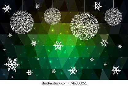Dark Green Red vector christmas postcard low polygon background. Illustration consisting of triangles. Abstract triangular polygonal origami or crystal design of New Year celebration.