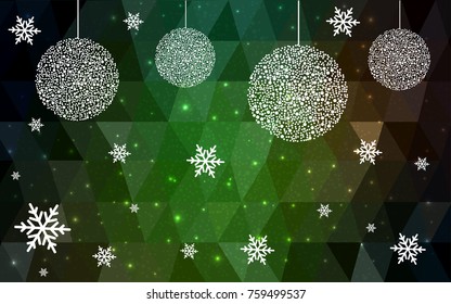 Dark Green Red vector christmas postcard low polygon background. Illustration consisting of triangles. Abstract triangular polygonal origami or crystal design of New Year celebration.