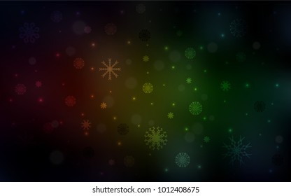 Dark Green, Red vector cover with beautiful snowflakes. Modern geometrical abstract illustration with crystals of ice. The pattern can be used for new year leaflets.