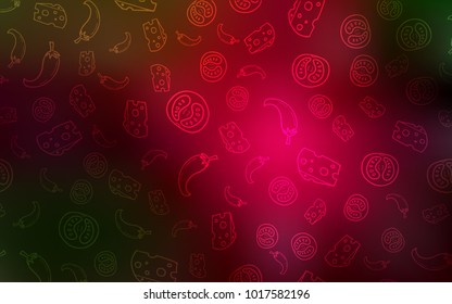 Dark Green, Red vector cover with cuisine gourmet. Decorative shining illustration with food on abstract template. Pattern for ads of breakfast, lunch, dinner.